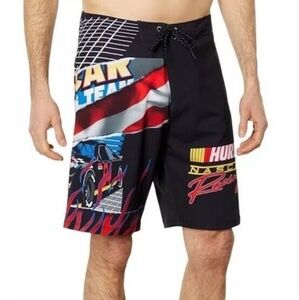 NWT Hurley Eco Black Phantom NASCAR Racing 20" Boardshorts 33 Firm Price